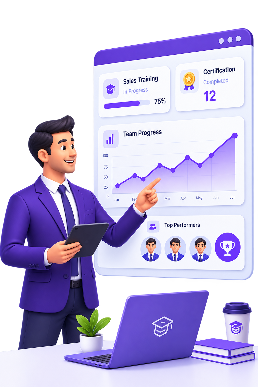 Sales rep reviewing training progress on a dashboard